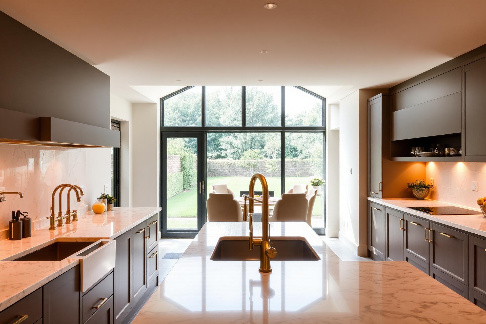 Premium kitchen renovation with marble island and brass fixtures in Oxford